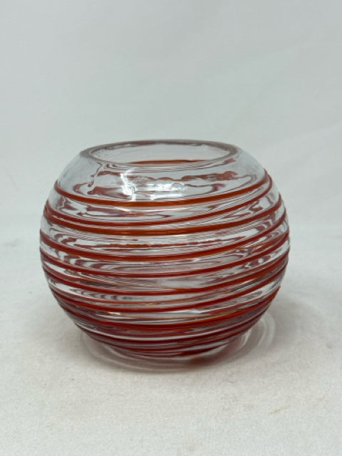 Round Glass with Red Stripes Vase