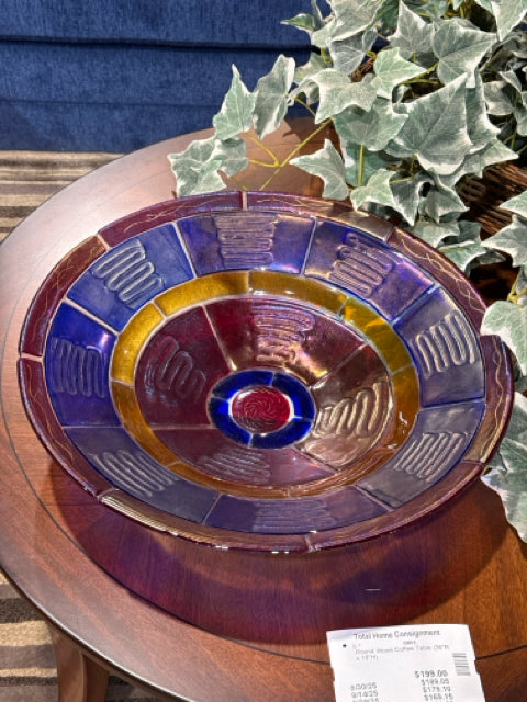 Decorative Art Glass Bowl Blue/Gold/Copper