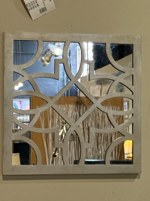 Square Grey Wood Wall Decor Mirrored