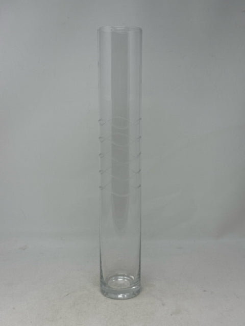 Tall Slender Etched Glass Vase
