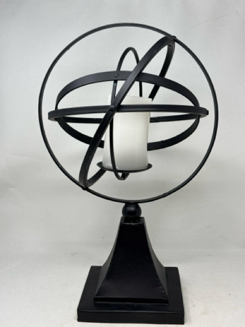 Black Metal Sphere on Stand Pillar Candle Holder
