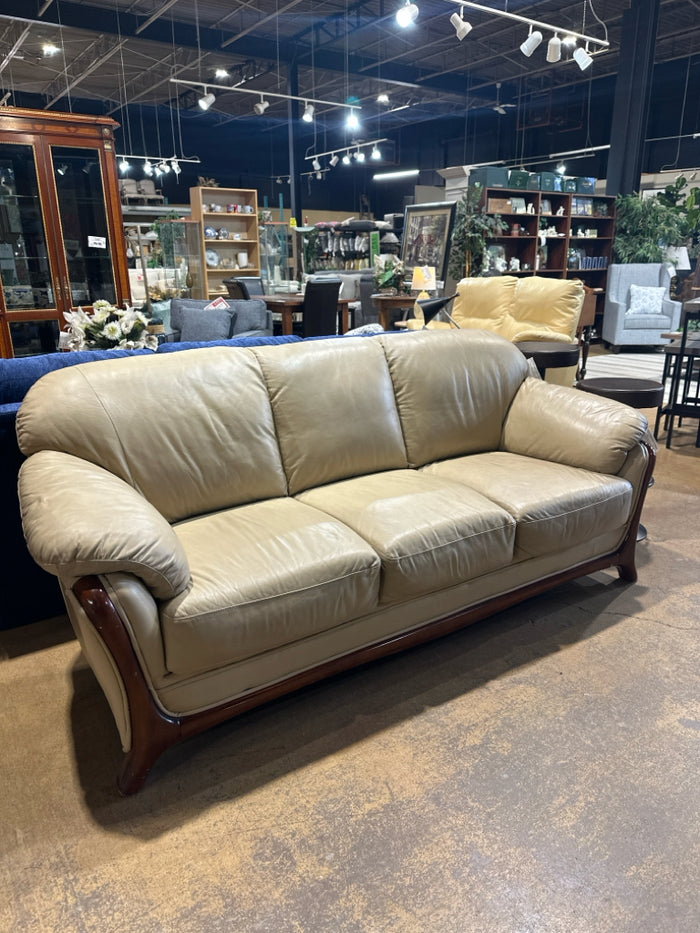 Genuine Leather Sofa With Wood Trim