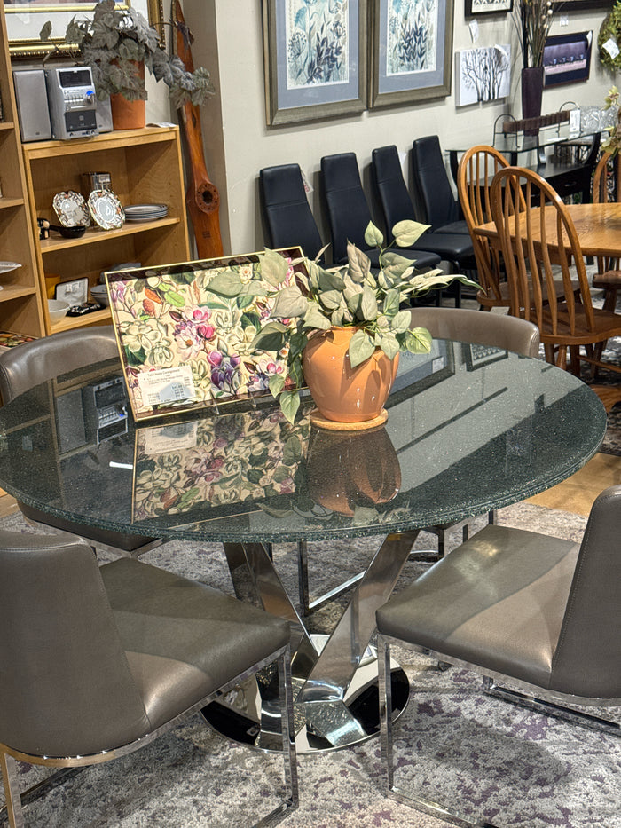 Crackle Glass Dining Table With Chrome Base