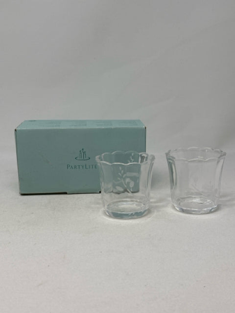 Partylite Pair of Herbal Spring Etched Votive Holders