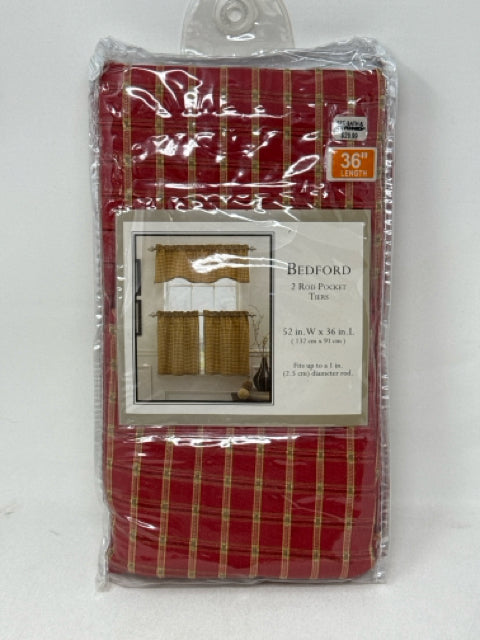 Pair of Red Rod Pocket Tiers 52"W x 36"L