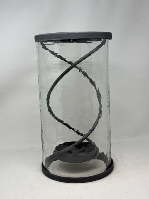 Tall Glass & Metal Cylinder Candle Holder