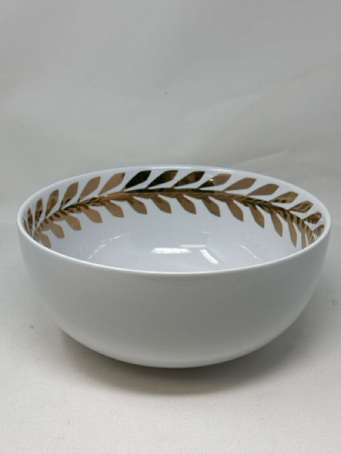 Nate Berkus White with Gold Leaf Pattern Ceramic Bowl [MHF]