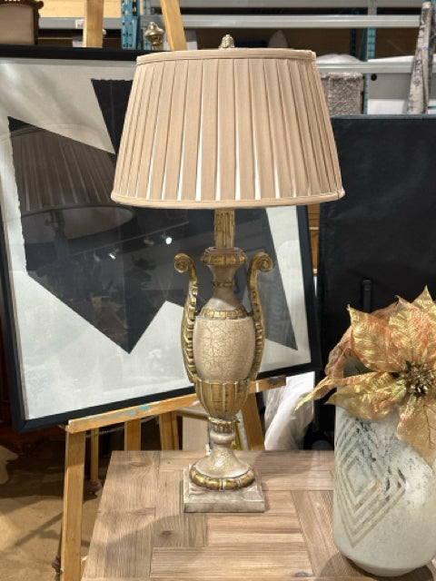 Bombay Co. Gold/Taupe Urn Base Gold Pleated Shade Table Lamp