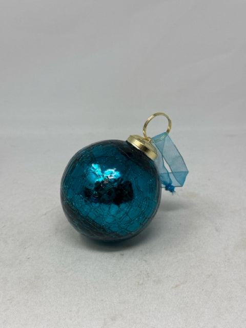 Blue Crackle Glass Ball Ornament