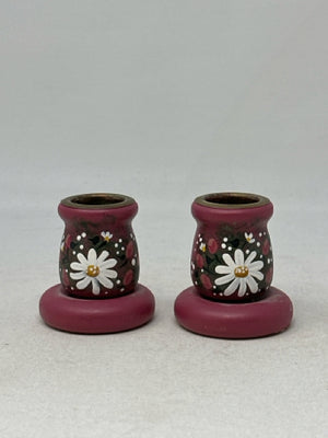 Pair of Red Tole Painted Wooden Candle Holders