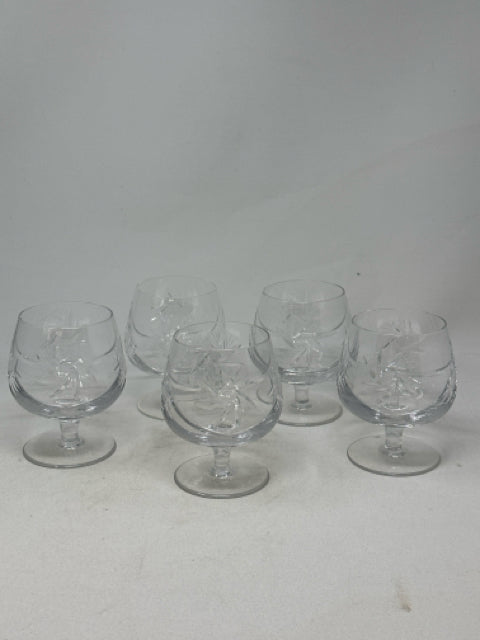 Set of 5 Pinwheel Crystal Brandy Snifters