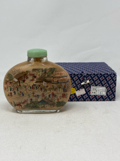 Asian Reverse Painted Snuff Bottle with Jade Stopper