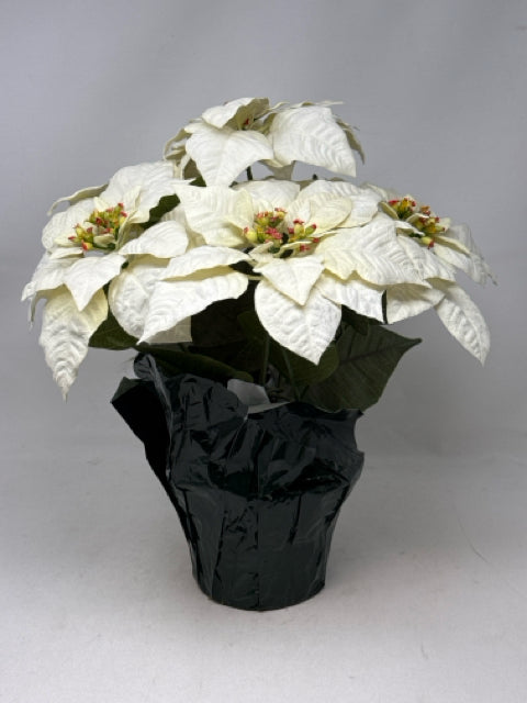 Artificial White Poinsetta in Pot