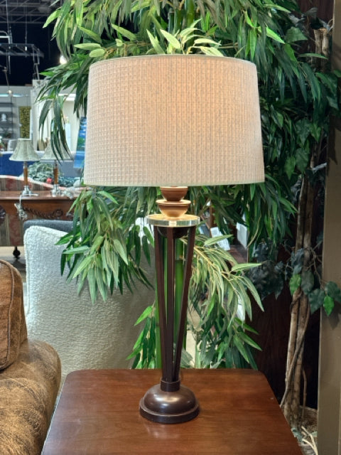 Brown Wrought Iron Base with Cream Waffle Shade Table Lamp