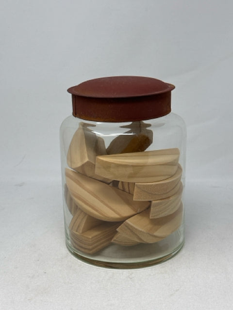 Glass with Tin Lid and Wooden Puzzle Blocks Jar [MHF]