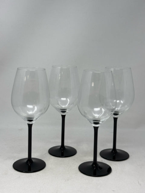 Set of 4 Black Stemmed Wine Glasses [MHF]