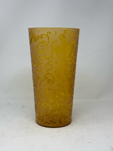 Tall Amber Embossed Glass Vase