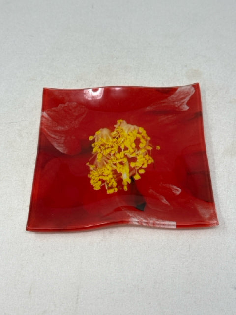 Square Red Glass Dish