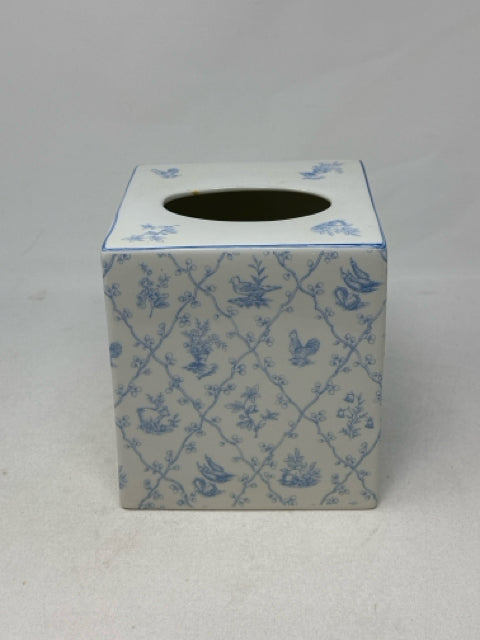 Blue & White Square Ceramic Tissue Box Cover