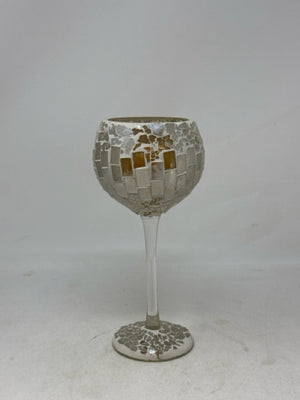 Gold Mosaic Glass Stemmed Votive Holder