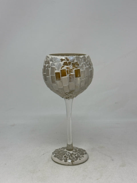 Gold Mosaic Glass Stemmed Votive Holder