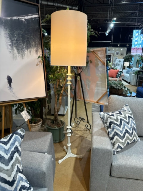 White Cast Iron Spindle Base Lrg. White Shade Floor Lamp [MHF]