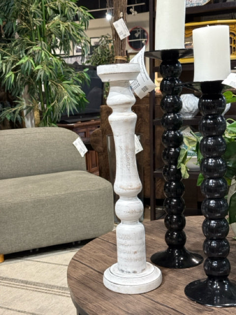 Tall Rustic White Wooden Pillar Candle Holder