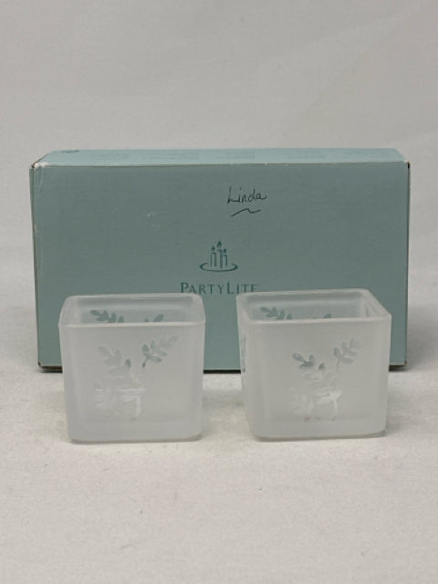 Partylite Frosted Square Pair Tealight Holders