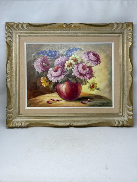 Antique Gold Framed Still Life Floral Oil Painting
