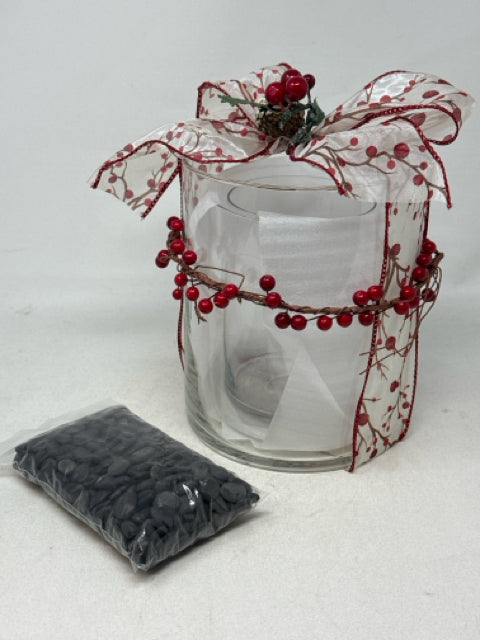 Set of 3 Glass Cylinder Containers 6"/5"/3.5" with Stone & Christmas Accents