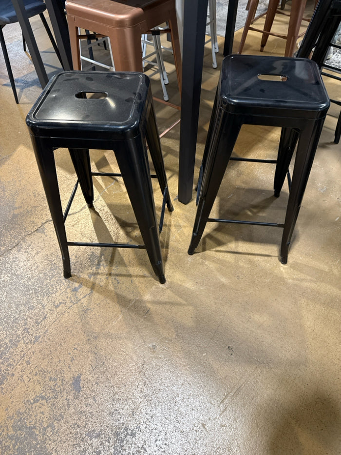 Set of 2 Black Metal Counter Height Stools [MHF]