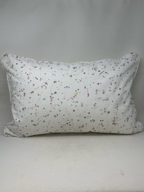 Rectangular White with Pink/Yellow/Grey Spattered Dots Pillow [MHF]