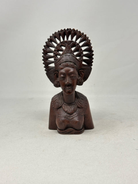 Vintage Wooden Carved Bali Bust Sculpture