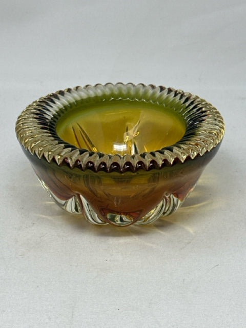 Round Amber Glass Bowl