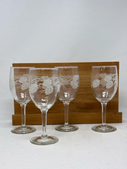 Set of 4 Frosted Pinecone Crystal Wine Glasses