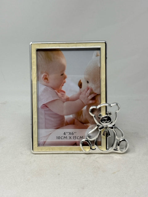 Silver/Cream Teddy Bear Photo Frame