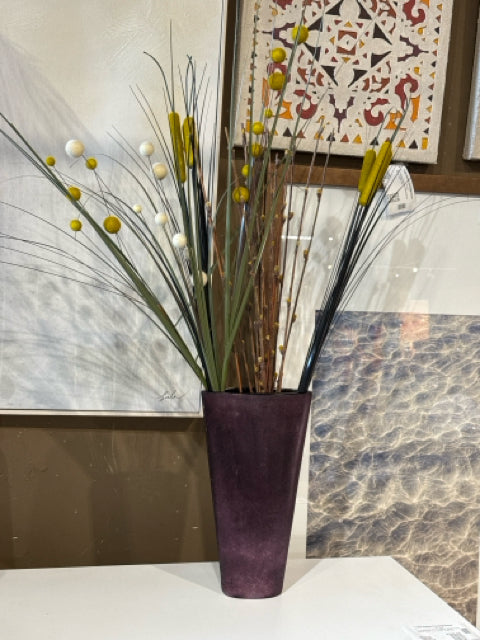 Tall Oval Purple/Black Textured Vase with Branch Accents