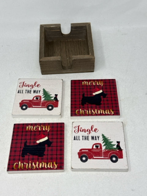 4 Wooden Merry Christmas Coasters in Box