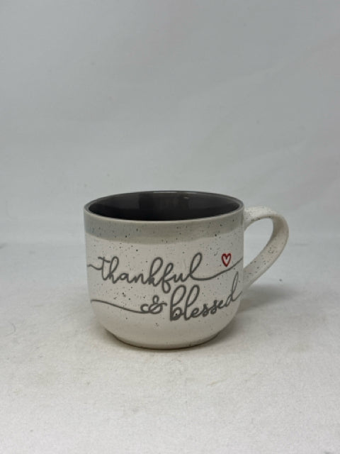 Grey/White Speckled Thankful & Blessed Pottery Mug