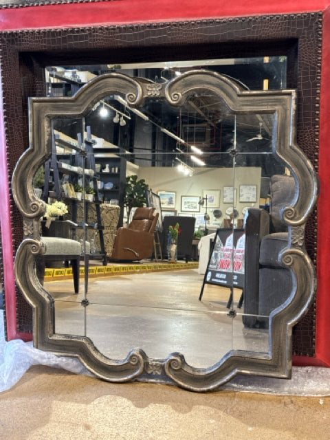 Square Antique Silver Framed Mirror