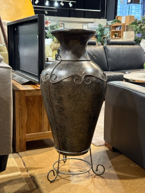 Black Marbled with Metal Scrolled Detail Vase