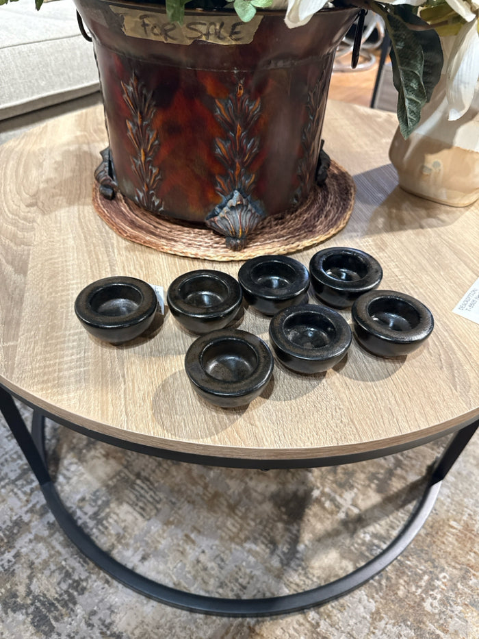 Set of 7 Pottery Clay T-Lite Candle Holders Brown/Black