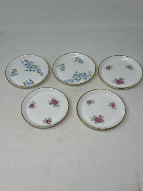 Set of 5 Hand Made Aristocrat Bone China Coasters Blue & Pink Floral