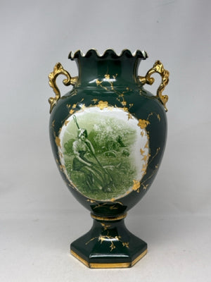 Vintage Green with Gold Handles Urn Sheppard & Sheep