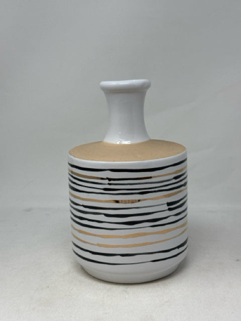 Round White with Gold & Black Stripes Vase [MHF]