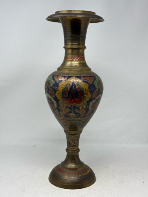 Vintage Brass Vase with Enamel Inlay