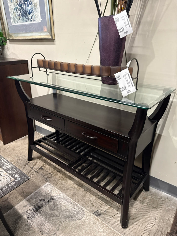 2 Drawer Glass Top Console Table