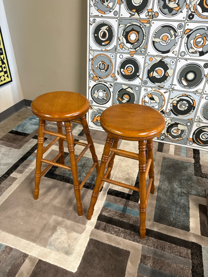 Pair of Wood Swivel Counter Height Stools