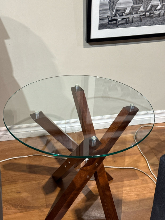 Round Glass Top Accent Table With Wood Base