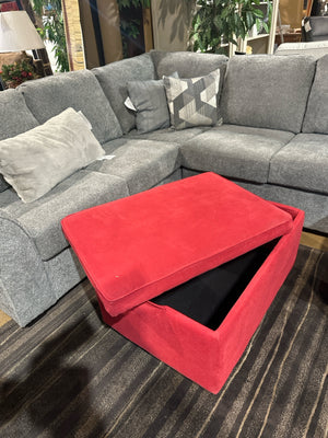 Red Fabric Storage Ottoman